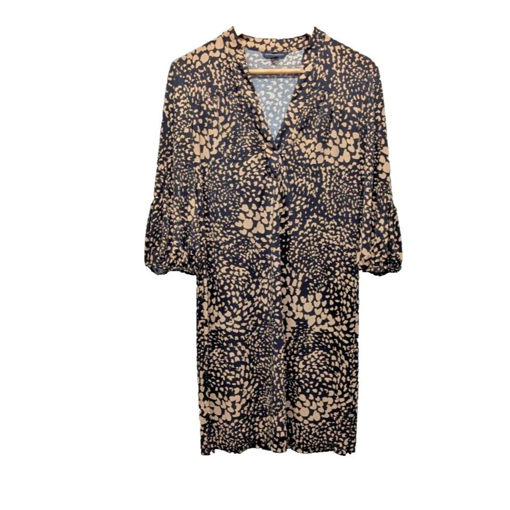 banana republic brown black art deco pattern slip on half sleeve mini‎ dress